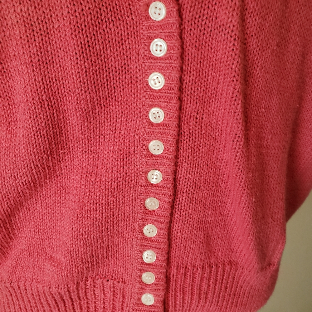 Pink Sleeveless Cotton Cardigan Vest with White Buttons - Picture 2 of 6